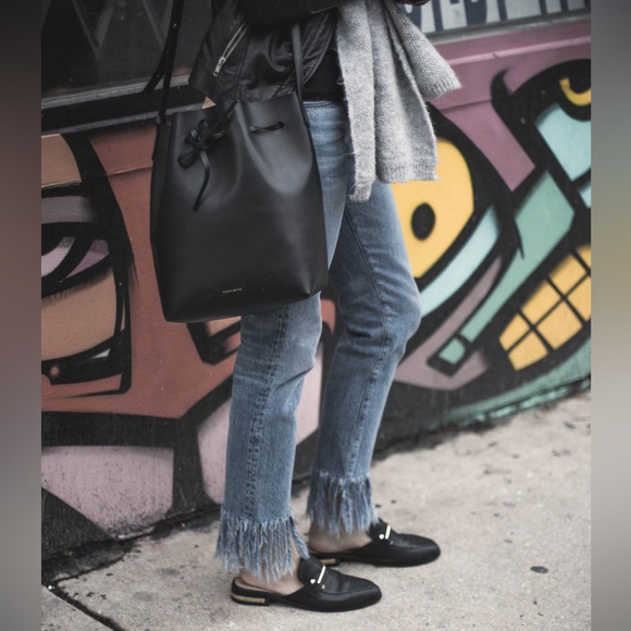 SOLD❤️ MANSUR GAVRIEL Large Leather Bucket Bag Black Gold w/ Wristlet Pouch - Picture 14 of 14